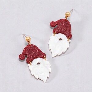 Festive Santa Earrings with Red Hat and White Beard